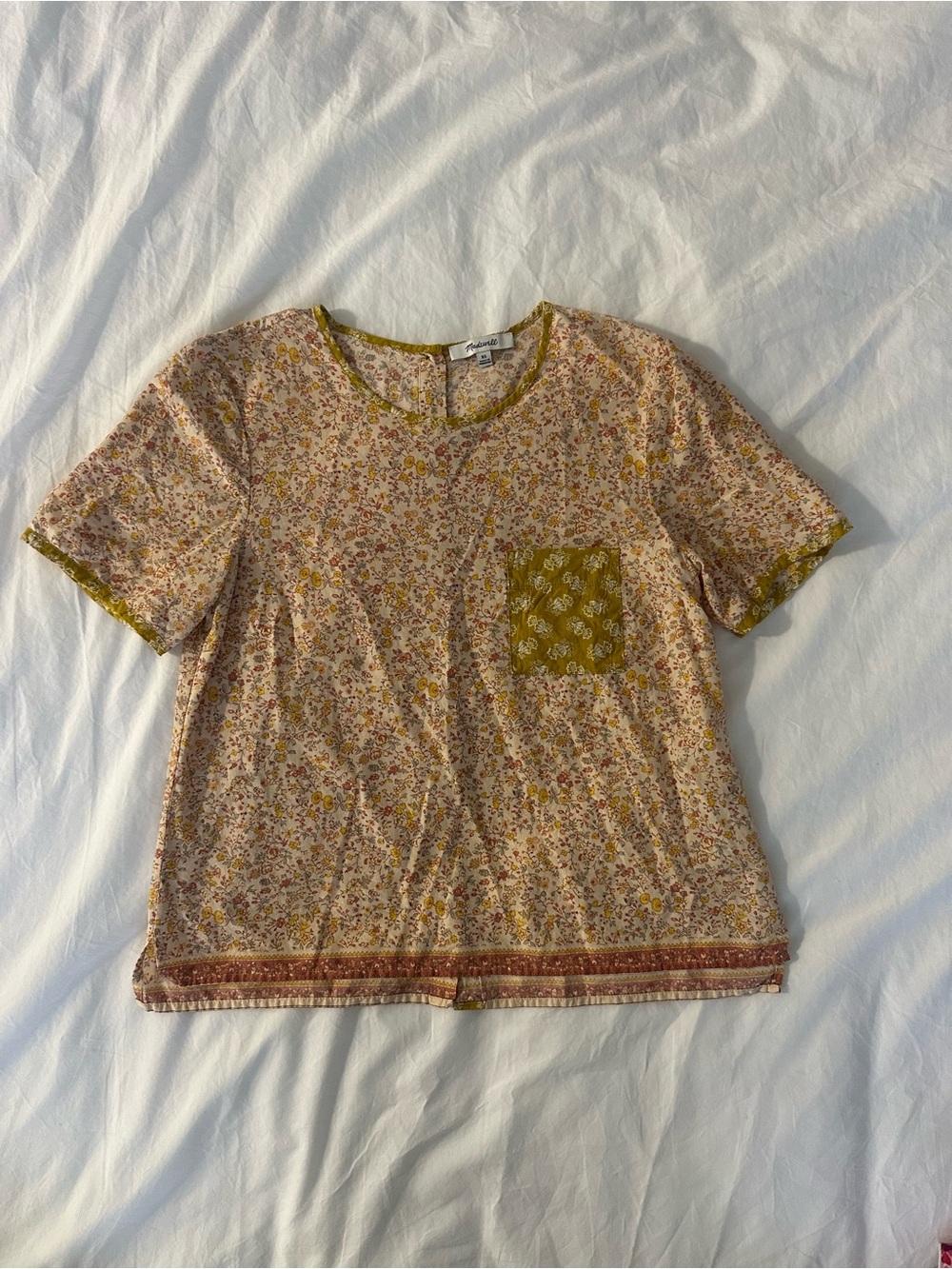 Madewell Floral Short Sleeve Pocket Tee in Mustard and Cream